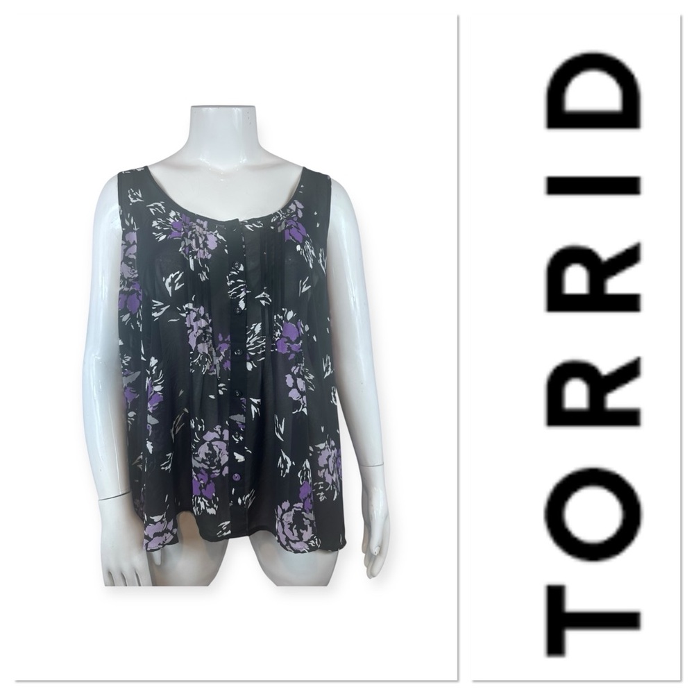 torrid Black Tank Top with Purple Floral Print